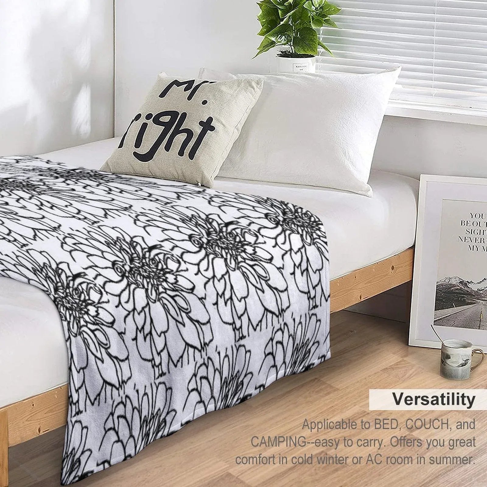Black And White Dahlia with A Little Bee Throw Blanket