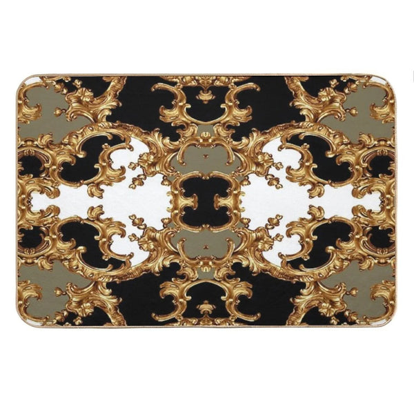 Golden Ornamental Baroque Symmetrical Bath Mat