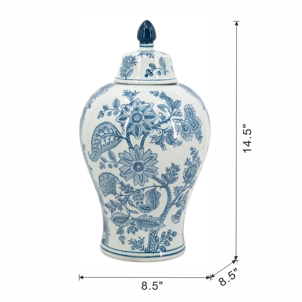 Blue & White Porcelain  Chinoiserie Decorative Storage Vase