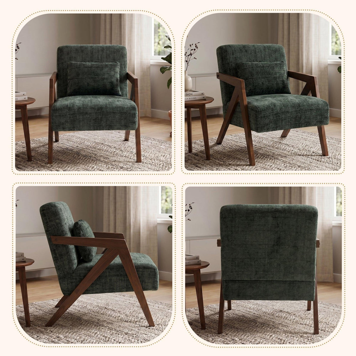 Mid-Century Modern Dark Green Chenille Accent Chair