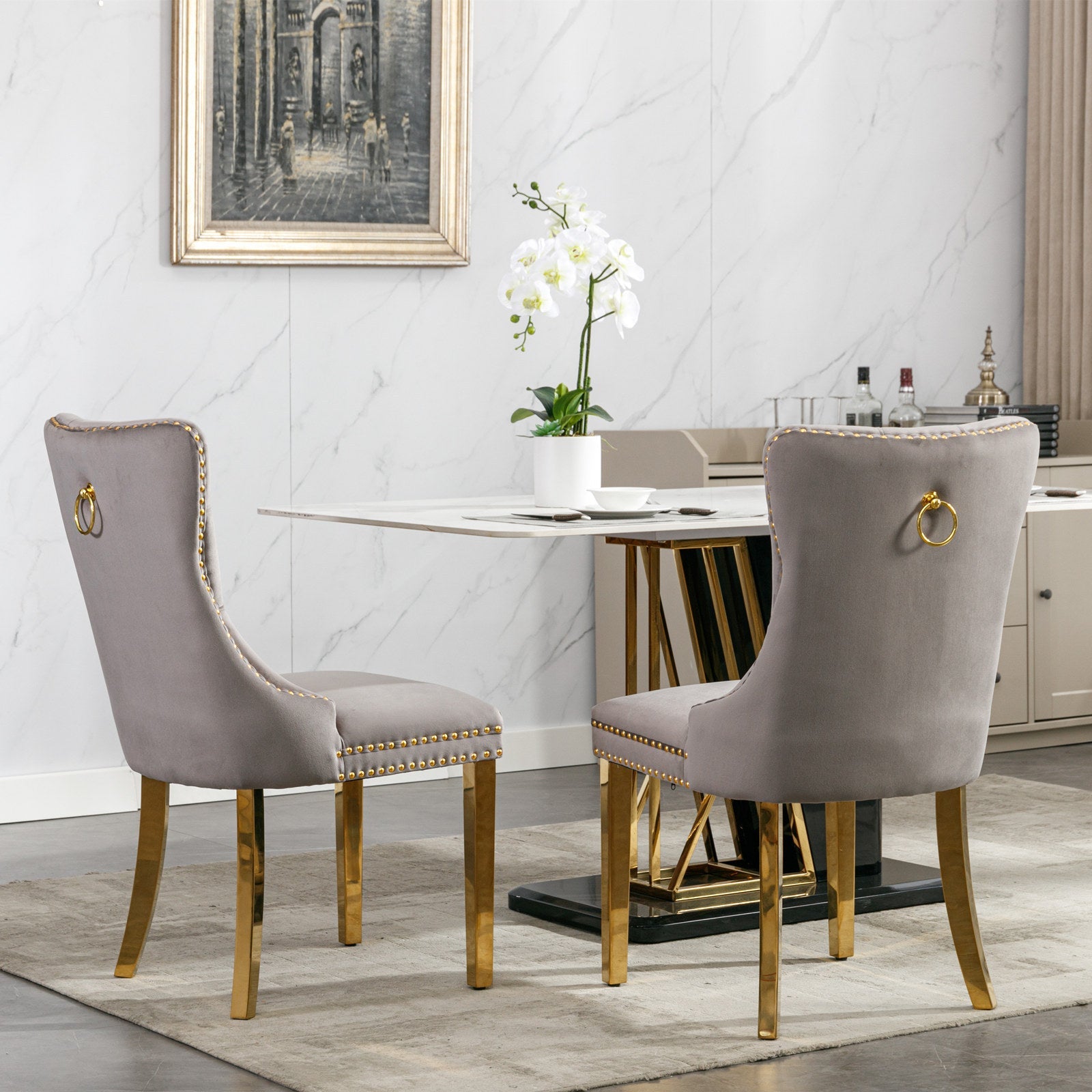 Nikki Collection Modern Tufted Solid Wood Velvet Upholstered Dining Chair with Gold Legs