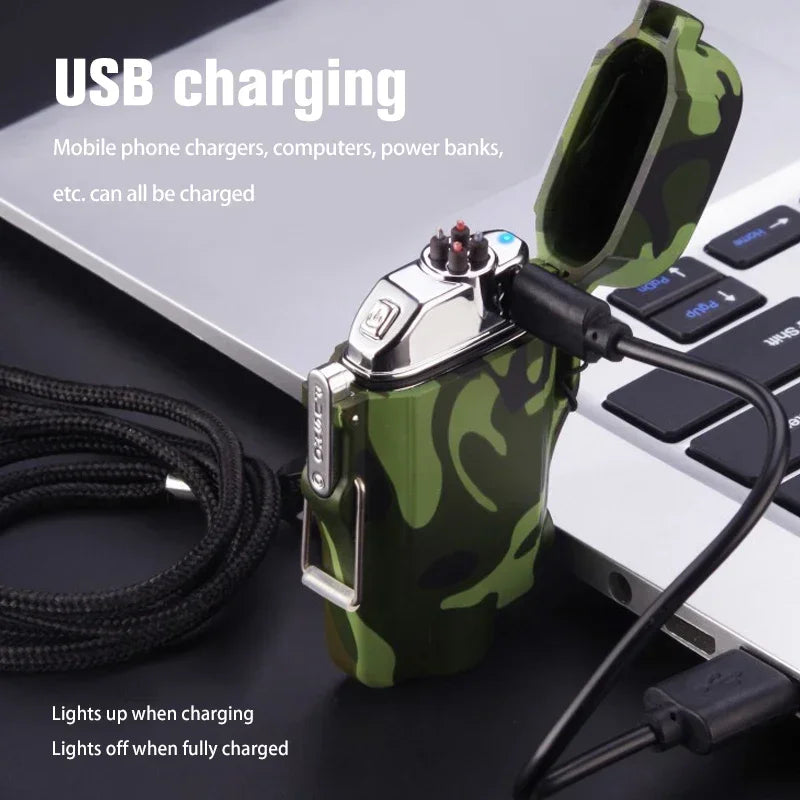 Outdoor Dual Plasma Arc Lighter With Flashlight Waterproof USB Electric Cigarette Lighter Hiking Starter Turbo lighter Men Gifts