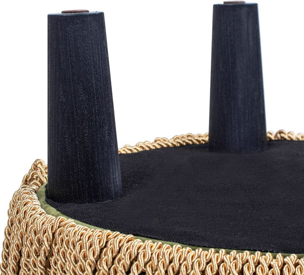 Olive Performance Velvet Round Ottoman With Fringe
