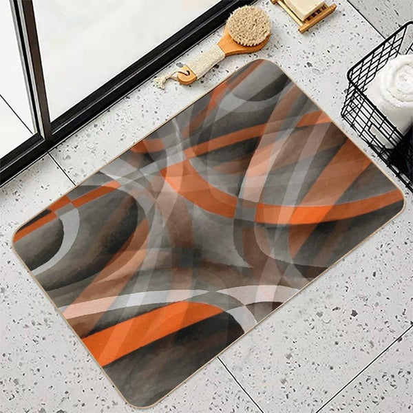 Eighties Burned Orange On Grey  Abstract Curve Pattern Bath Mat
