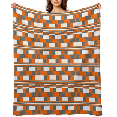Orange Grey Square Art Anti-pilling Throw Blanket
