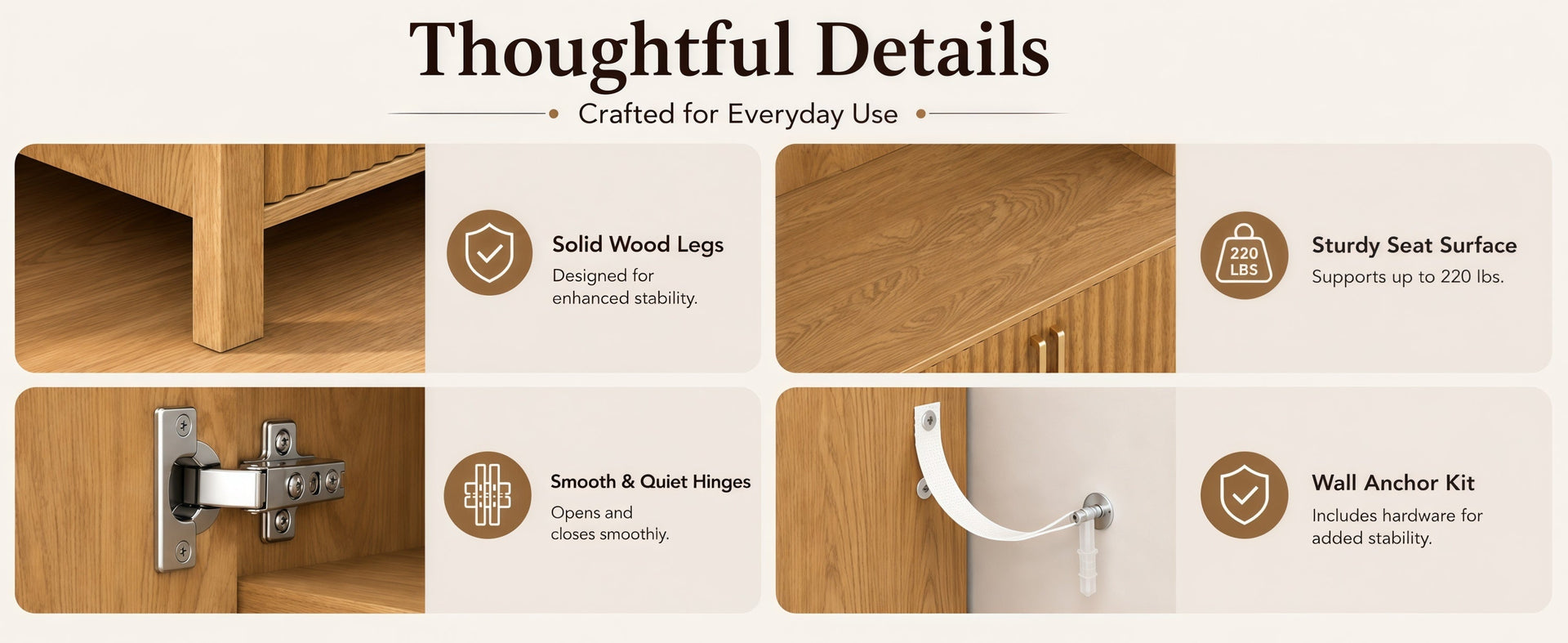 Farmhouse Hall Tree with Storage Bench & Cabinet – Entryway Organizer with Coat Hooks