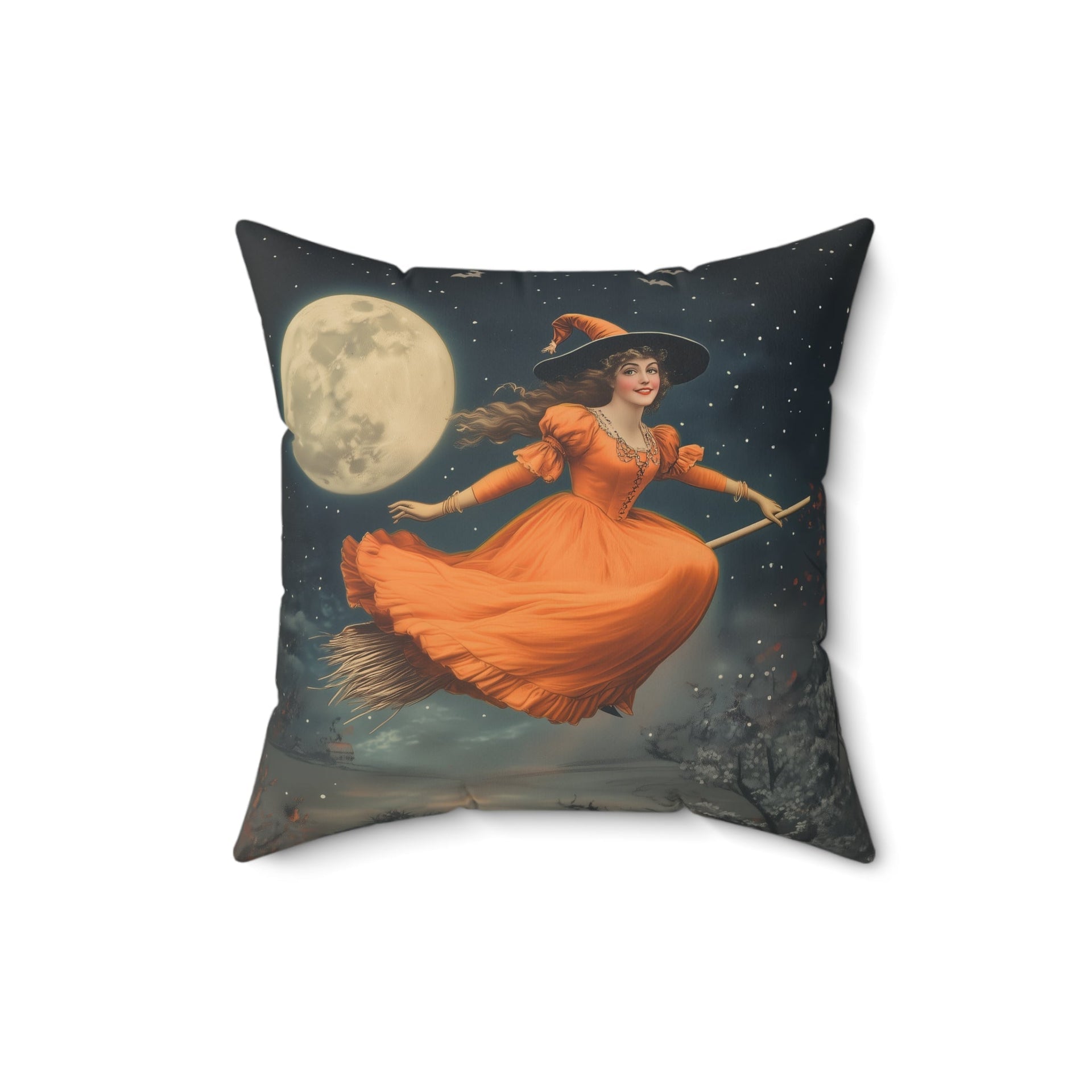 Microsuede Cushion / Vintage Halloween Art / Witches
