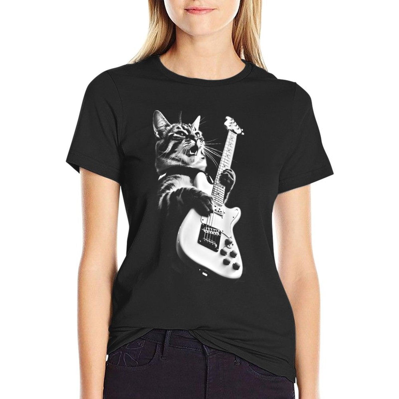 Unknown Designer Rock Cat Playing Guitar - Funny Guitar Cat  Tagless Design T-Shirt