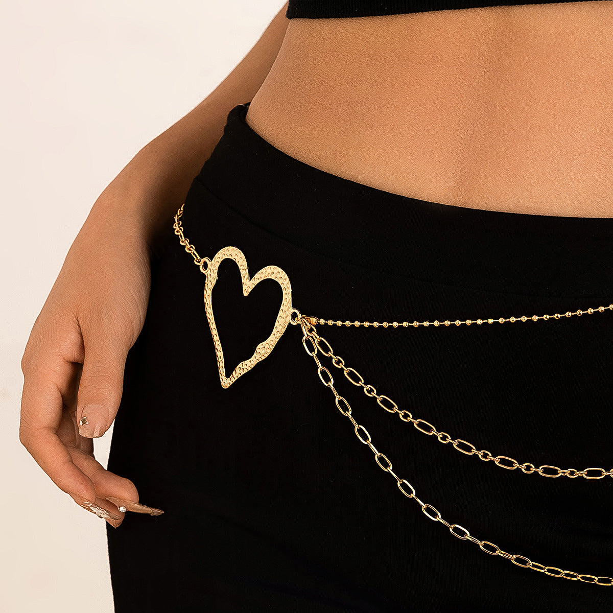 Sweet Cool Ins Exaggerated Big Love Waist Chain Female Personality Metal Thin Chain Body Chain