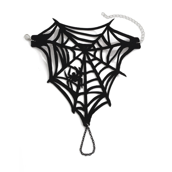 Halloween Finger Mesh Tassel Bracelet Punk Alloy Rose Lace Floral Handmade for Women