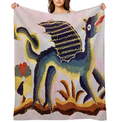 Crewel Dragon Vintage Floral Vector Pattern Durable Throw Blanket