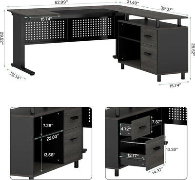 63 Inch Executive Desk With Integrated Cabinet Gray
