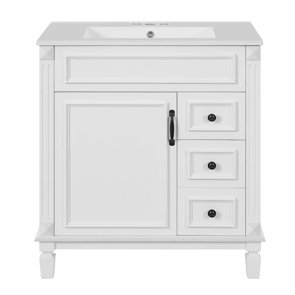 Bathroom Vanity with Ceramic Sink, Modern Cabinet with 2 Drawers & Shelf