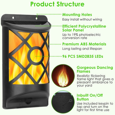 96 LEDs Waterproof Flame Solar Lights Outdoor
