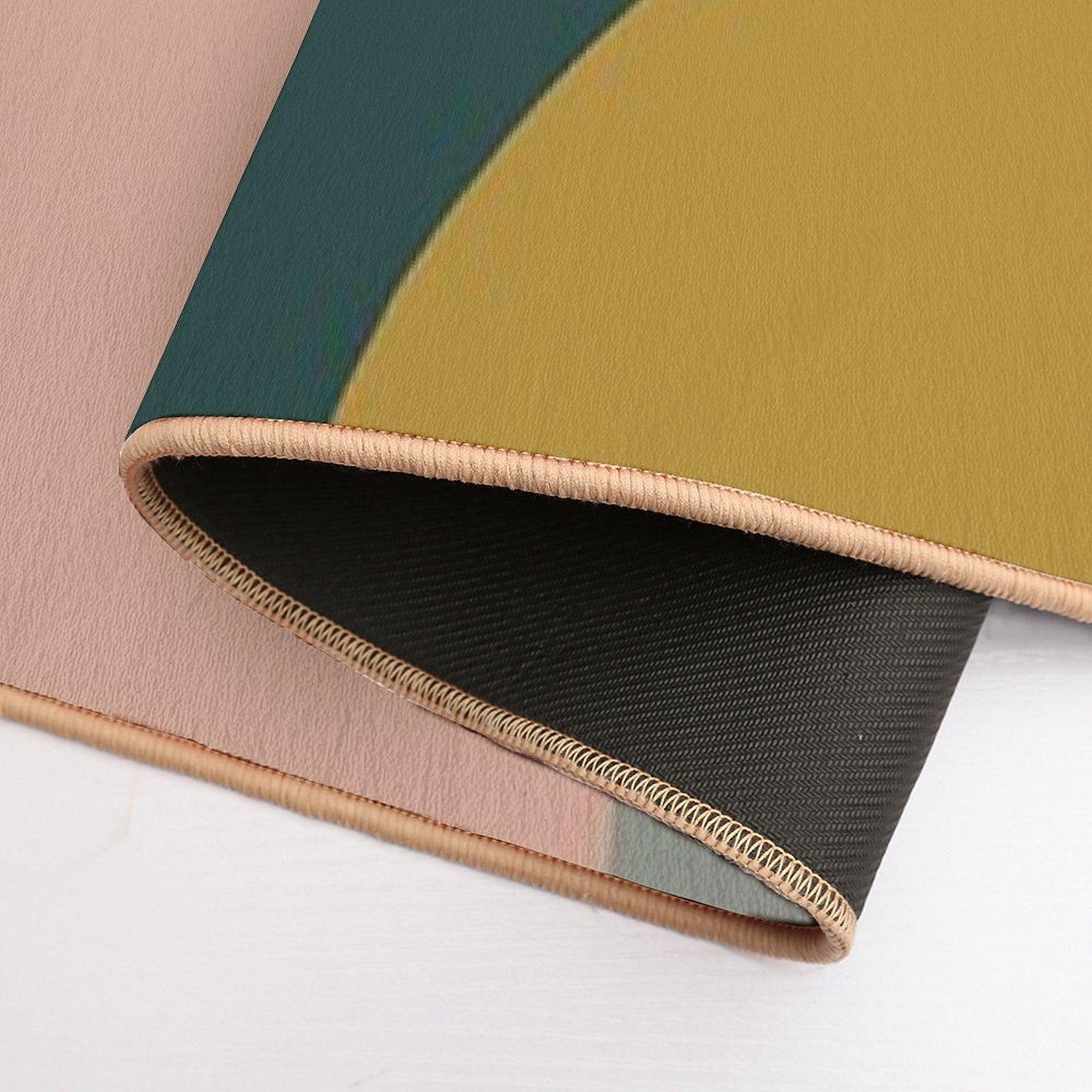 Sound Waves Minimalist Pattern in Mustard Yellow, Teal, Grey, Blush Pink, And Rust Bath Mat