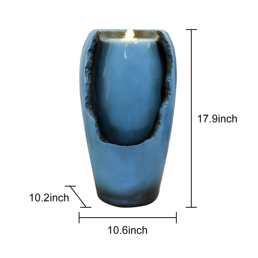 Resin Blue Vase Water Fountain Tabletop with LED