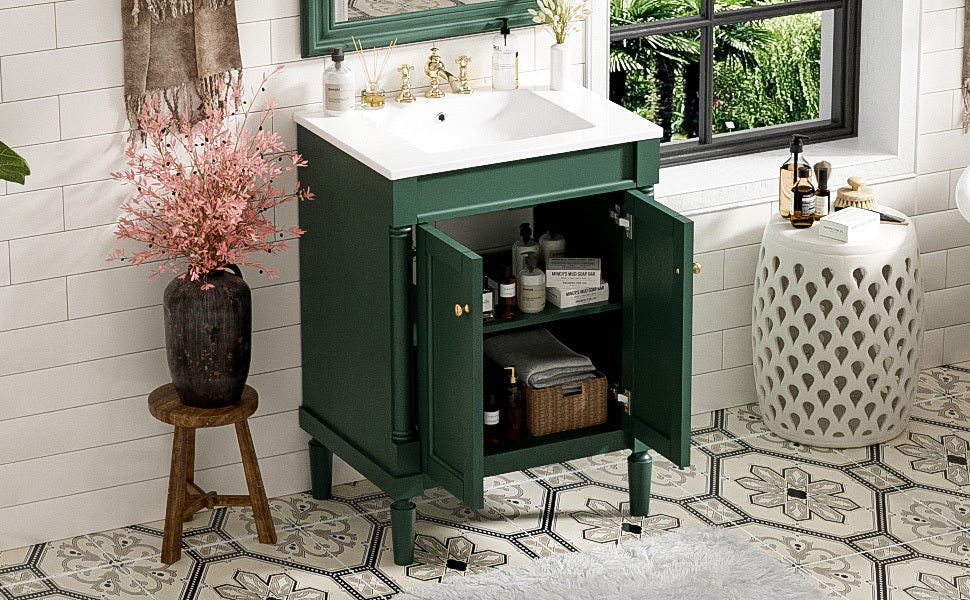 Modern Bathroom Vanity with Top Sink and 2-Tier Large Storage Shelves Cabinet