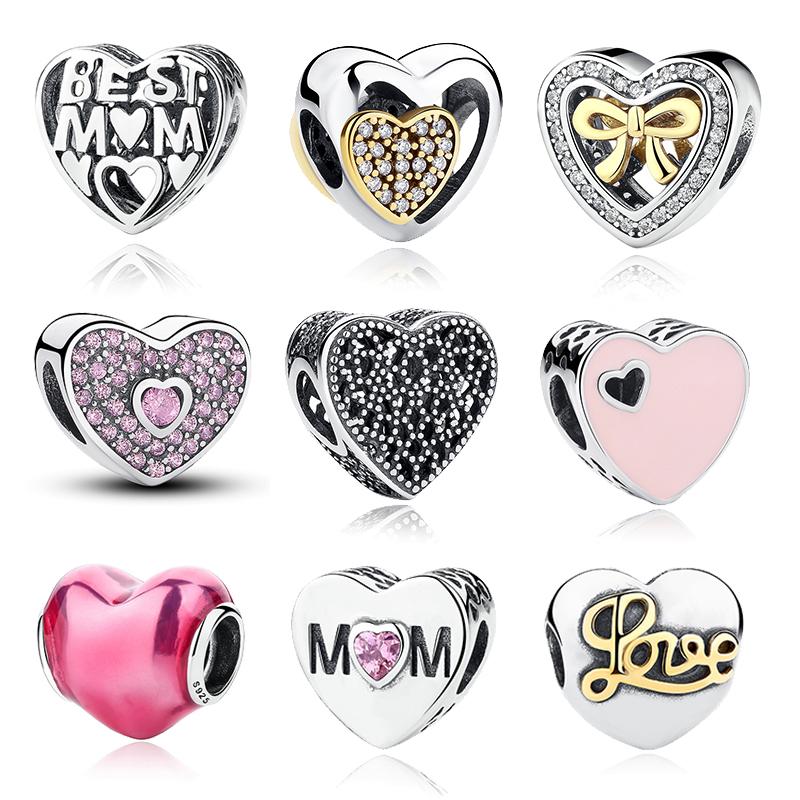 925 Sterling Silver Heart Shape Love Beads Fit Charms Bracelet PAS036