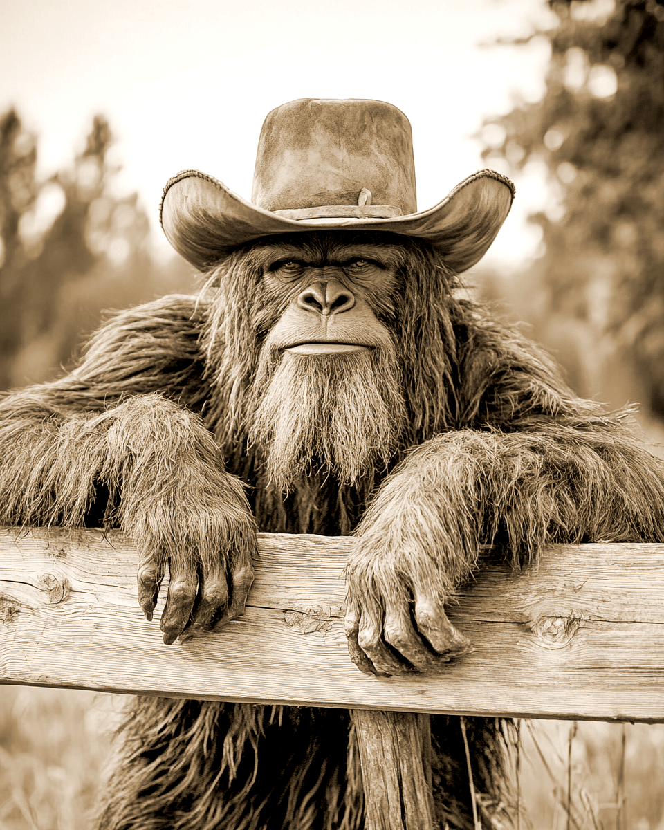 Bigfoot Art Prints – Cowboy Bigfoot 8x10 Artwork | Rustic Cabin Decor