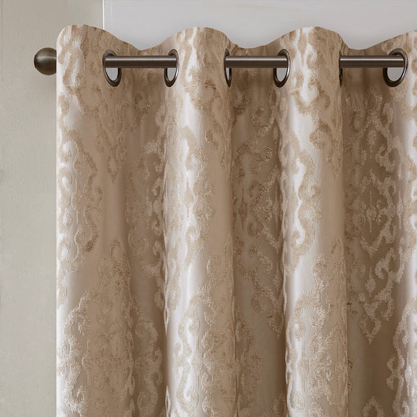 Mirage Knitted Jacquard Damask Total Blackout Grommet Top Curtain Panel by SunSmart - Gifts for You 'n Me