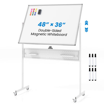 Office Furniture Set: 48 Inches x 36 Inches Mobile Whiteboard+Criss Cross Legged Chair+Linen Upholstered Executive Chair