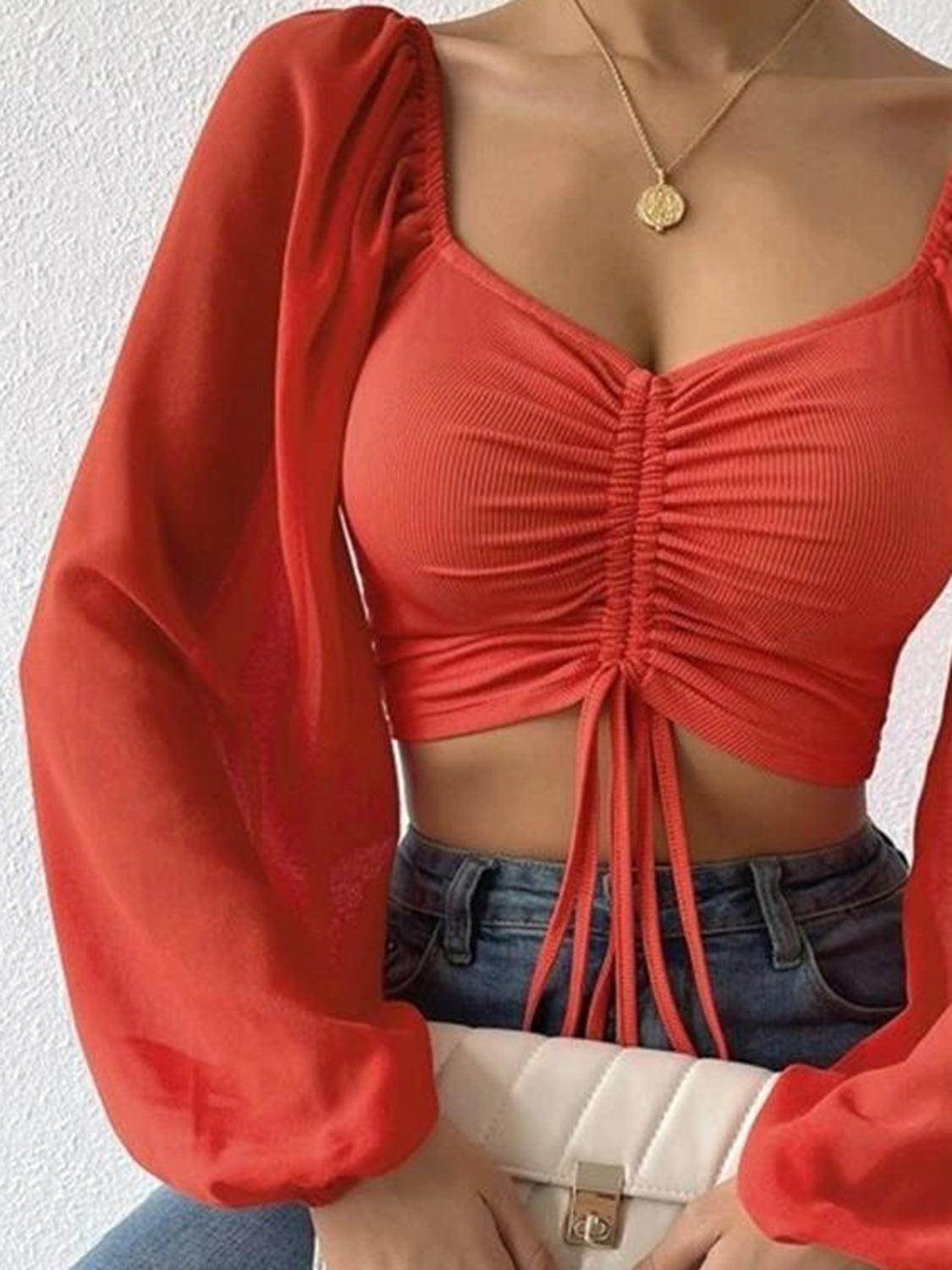 Drawstring Sweetheart Neck Cropped Top for Stylish Looks