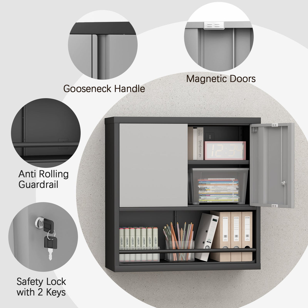Metal Adjustable 2 Doors Storage Cabinet