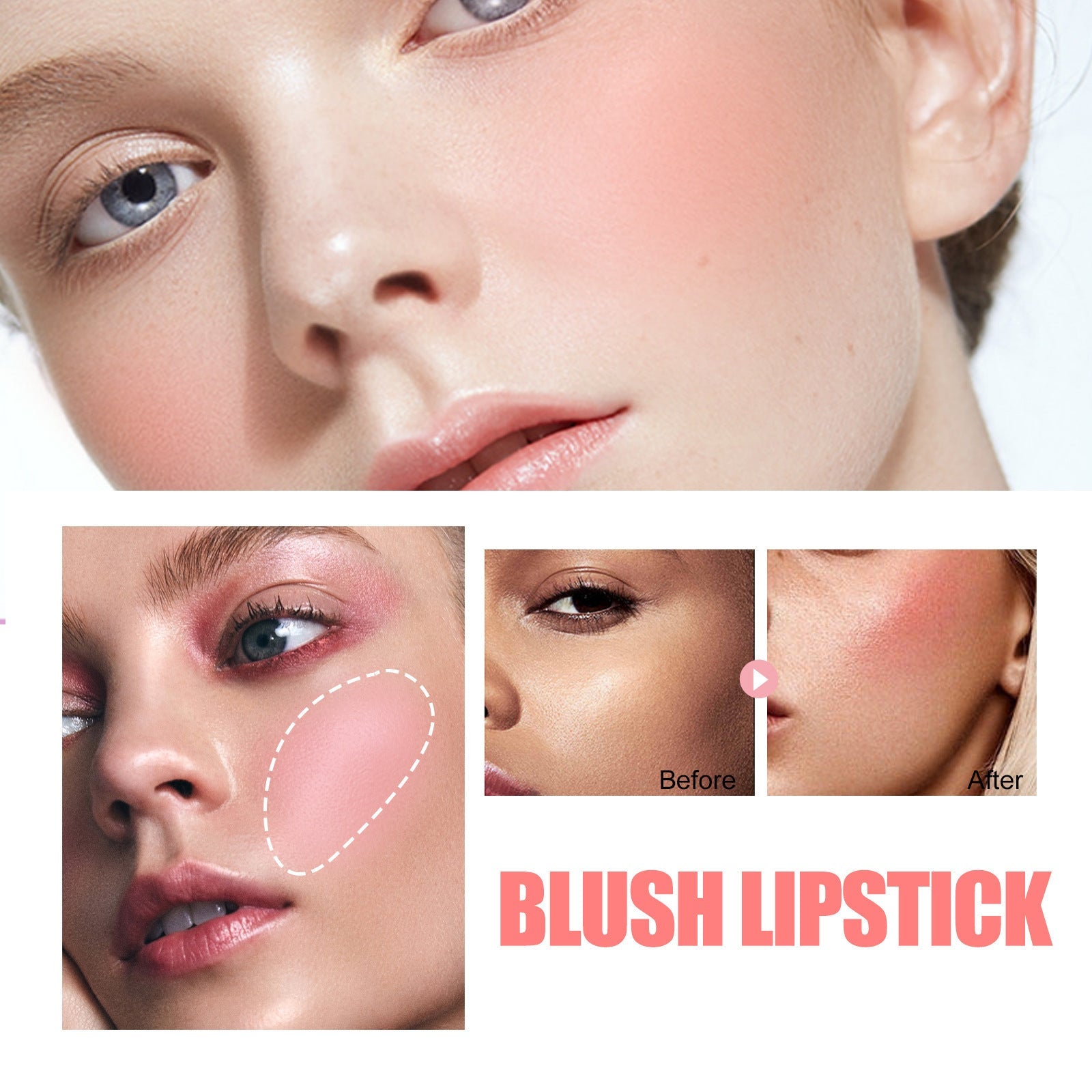 Blush Lipstick, Natural Nude Light Long-Lasting Easy Color Blush Lip Gloss Stick