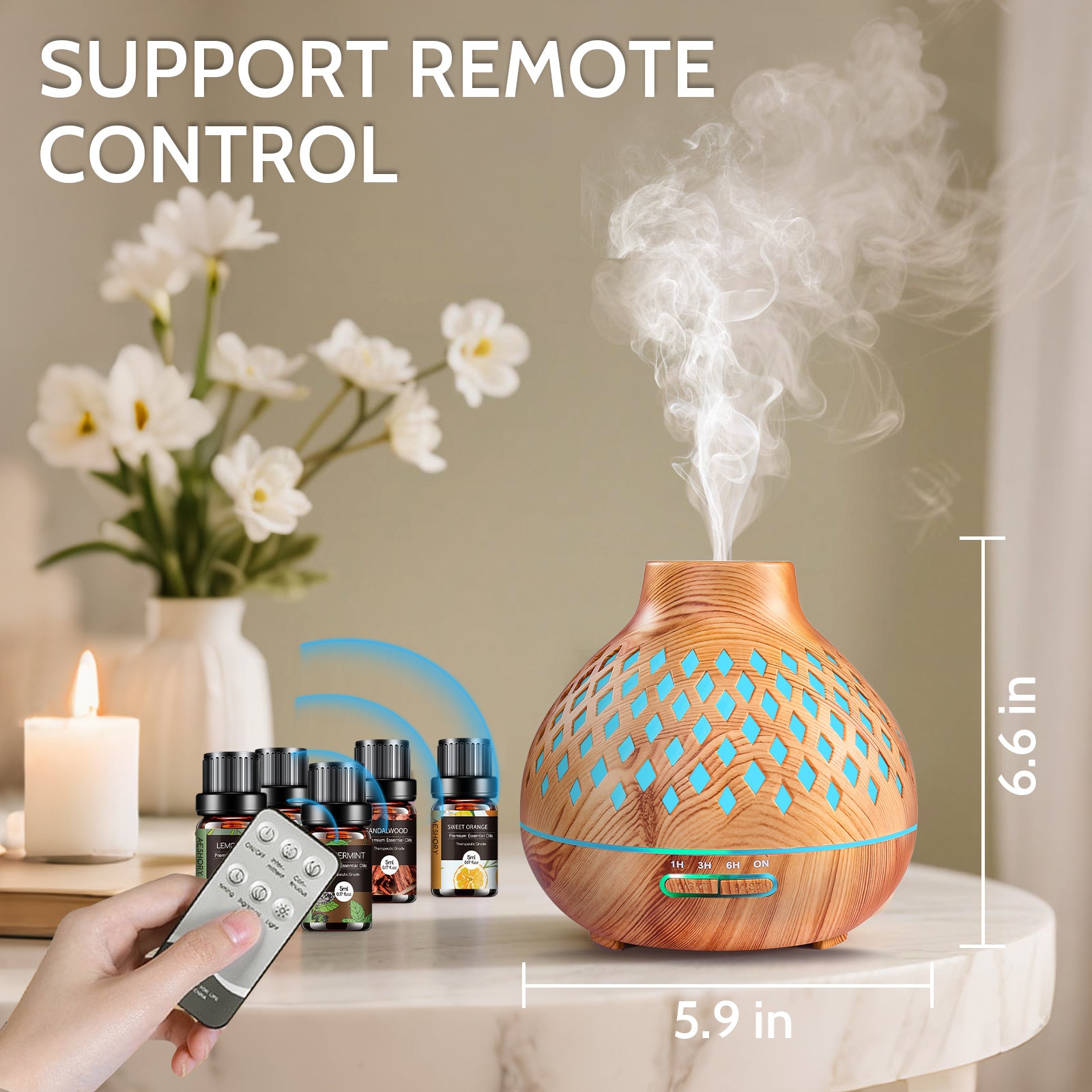 550ML Large Capacity Essential Oil Diffuser for Home | 12 Essential Oils Included, Remote Control