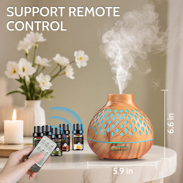 550ML Large Capacity Essential Oil Diffuser for Home | 12 Essential Oils Included, Remote Control