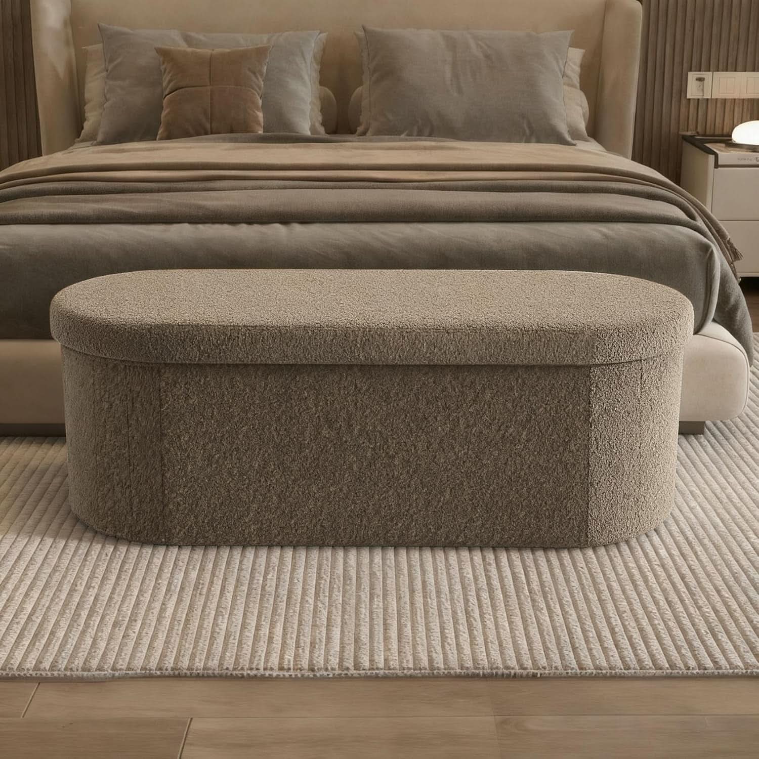 Brown 43 Inch Folding Storage Ottoman Sherpa Fabric