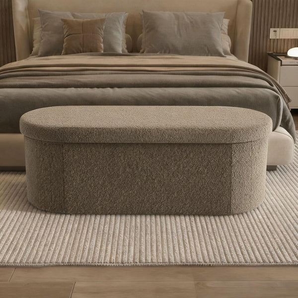 Brown 43 Inch Folding Storage Ottoman Sherpa Fabric
