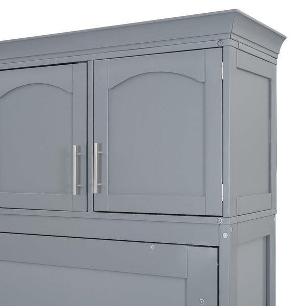 Full Size Murphy Bed Wall Bed with Top Cabinets,Gray