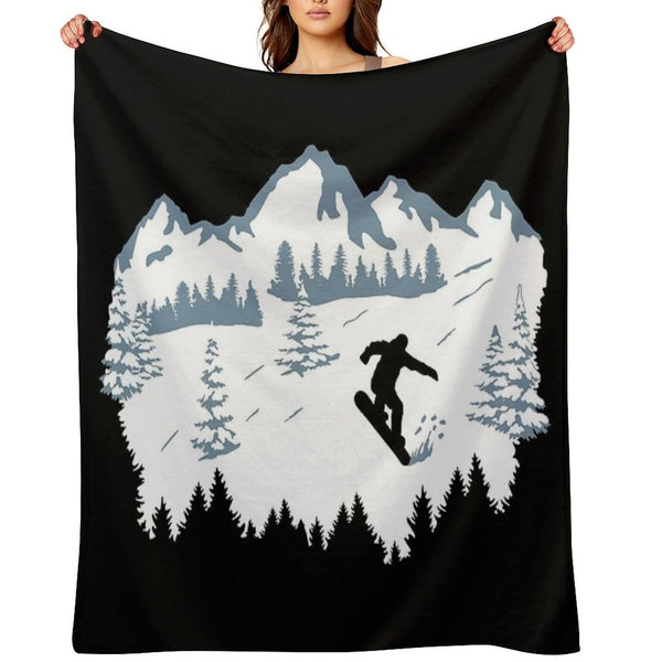 Snowboard, Snowboarder And Mountains, Snowboarding Machine-washable Throw Blanket
