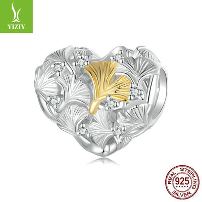 Silver Charm Ginkgo Leaf Splicing Love DIY Bracelet Beads Loose Beads Romantic Autumn Leaves s925 Pure Silver Beads
