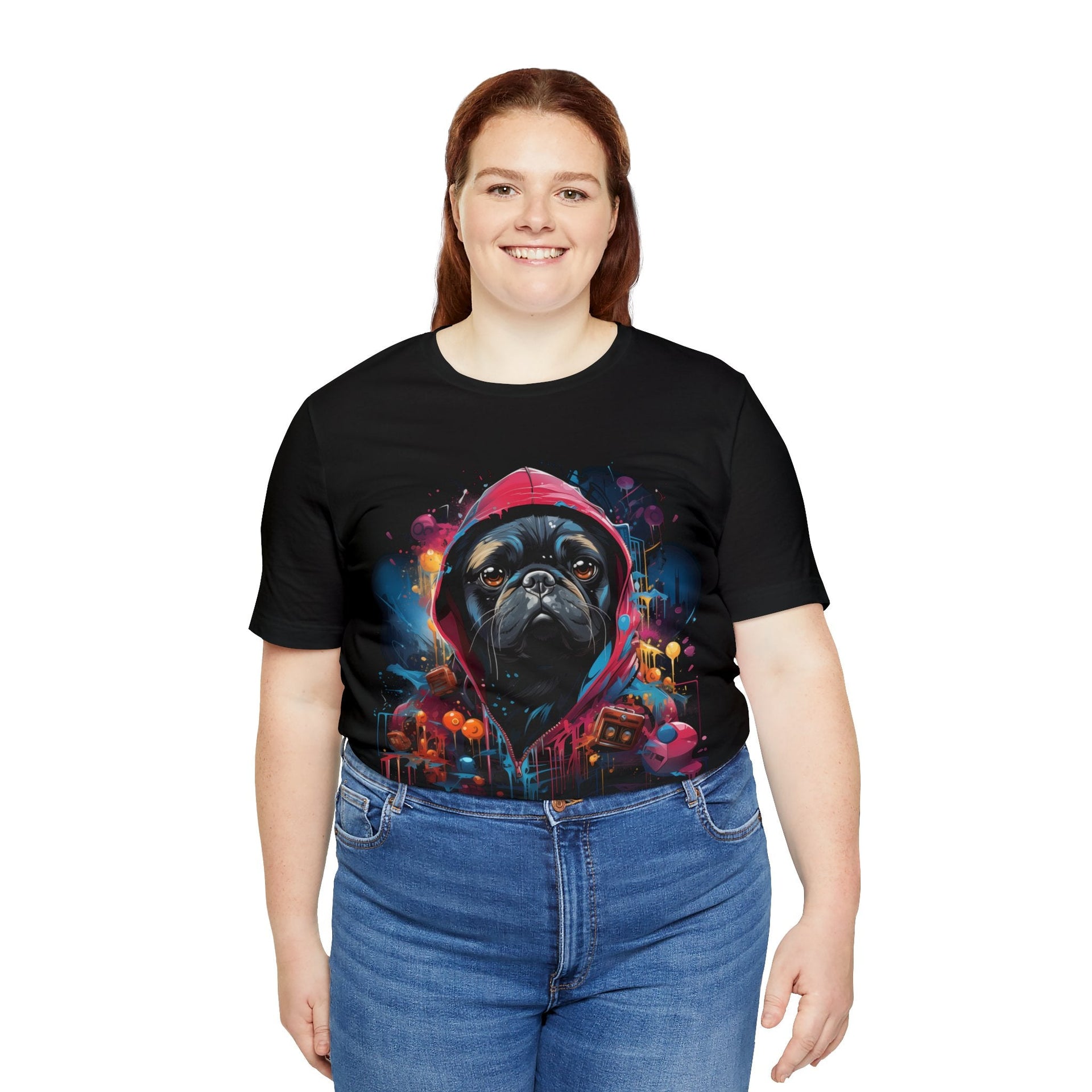 Graffiti Pug Life Cotton Black Tee Shirt