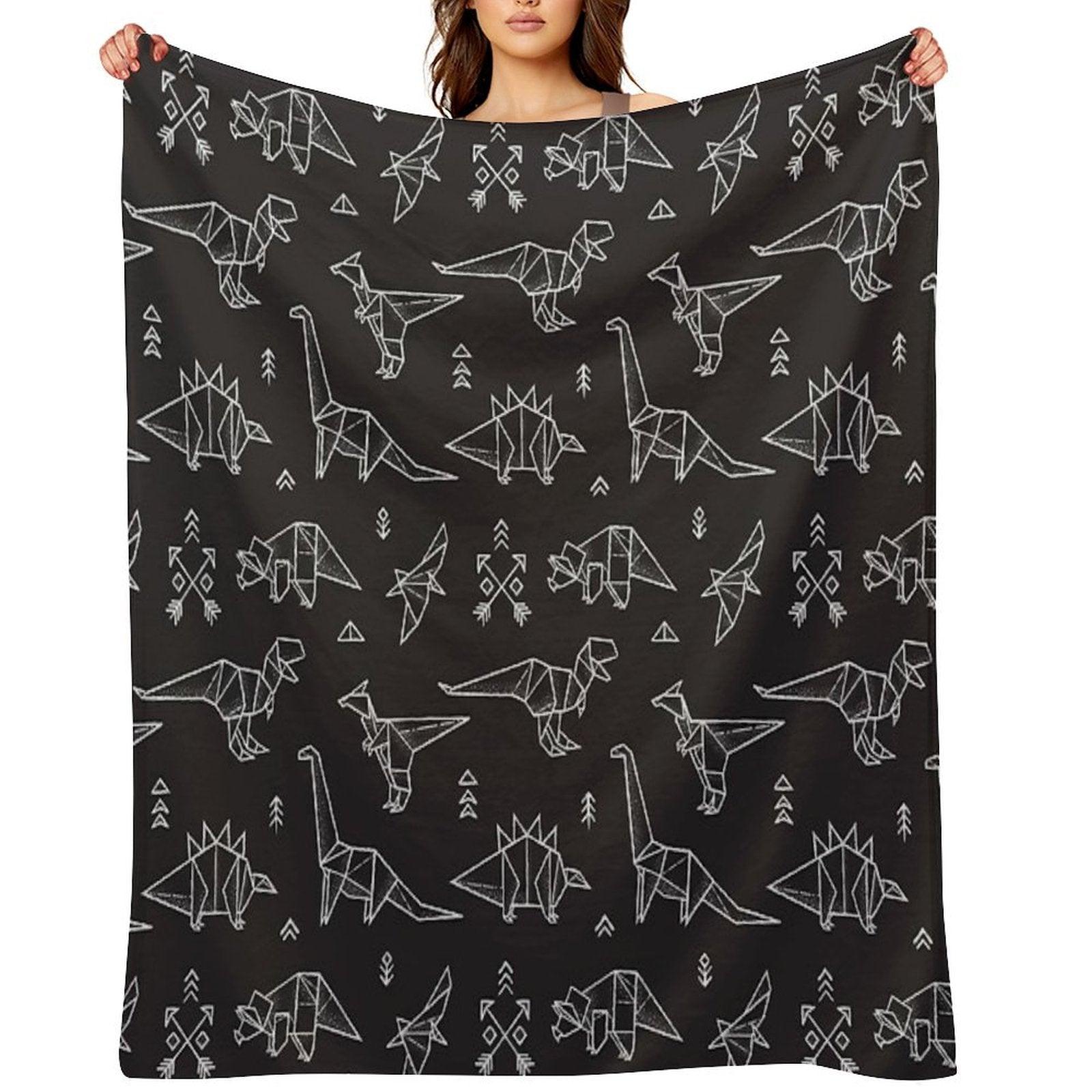 Black And White Origami Dinosaurs Throw Blanket