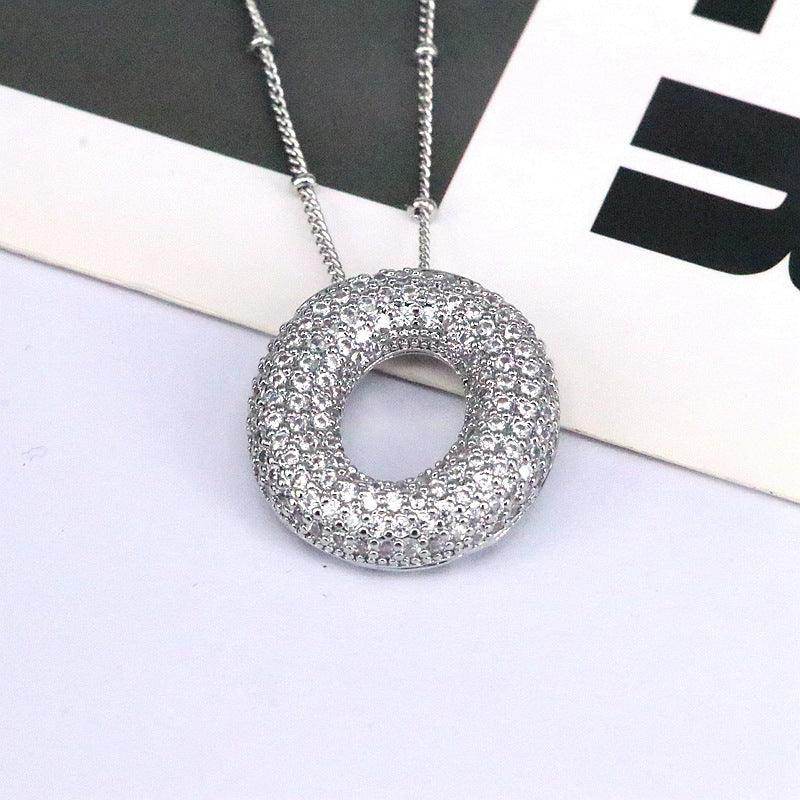Copper Inlaid Zircon Letter Pendant Necklace for Women