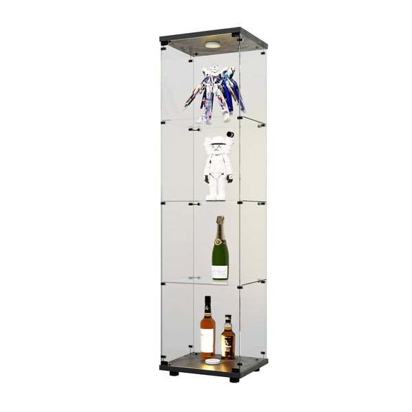 4 LED light glass display cabinets with door shelves, floor standing antique bookshelf, 64.7 