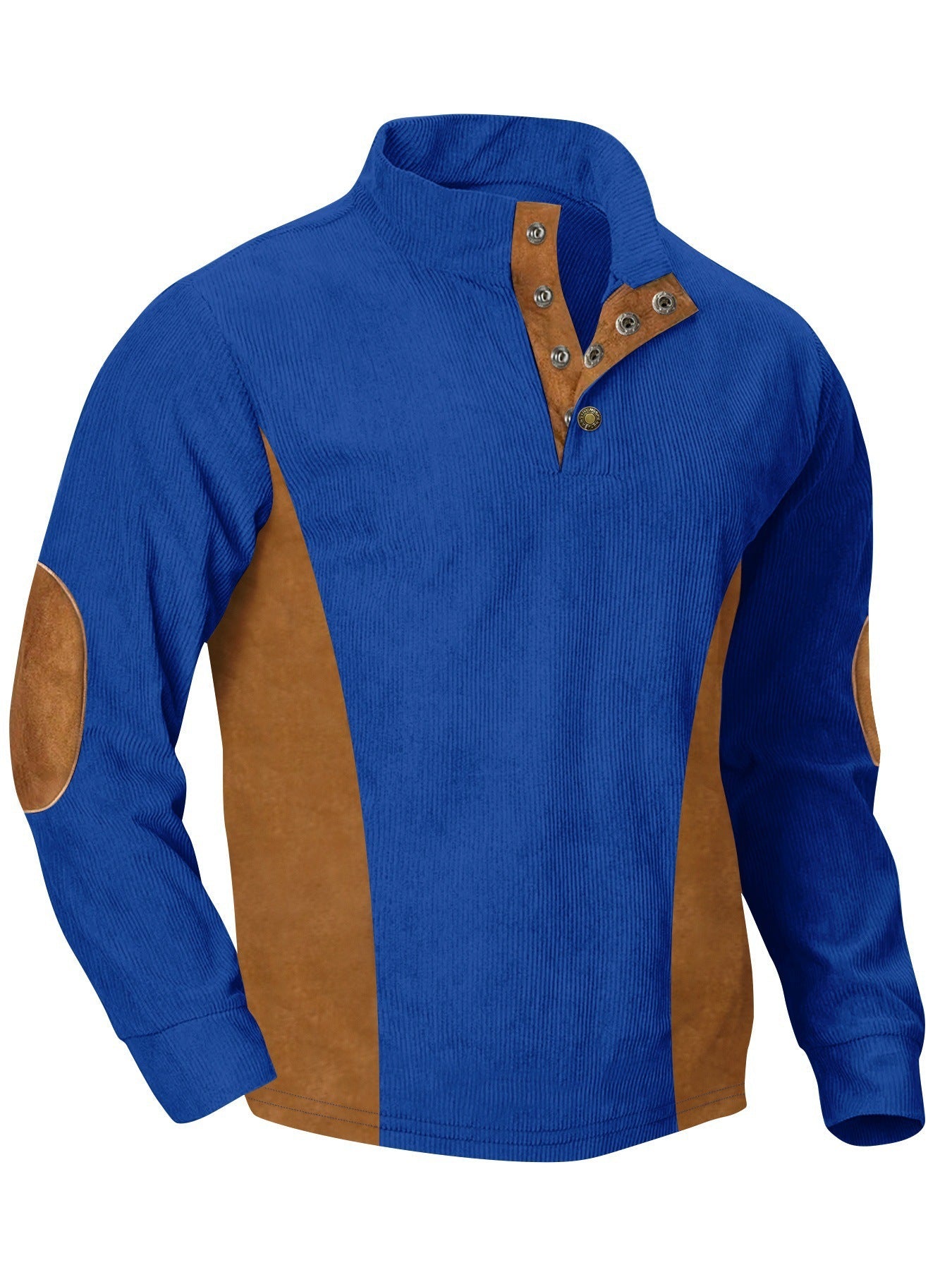 European men's casual stand up collar long sleeved corduroy sweatshirt with pit stripe