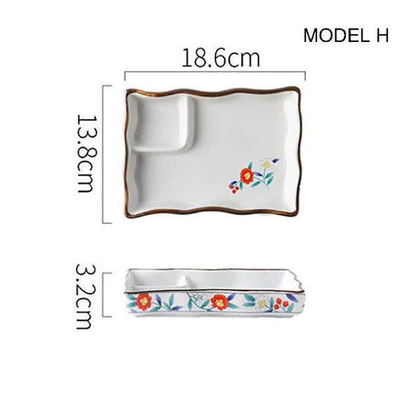 Dumpling plate sushi plate round square plate with soy sauce and vinegar partitioned snack plate ceramic plate for home use