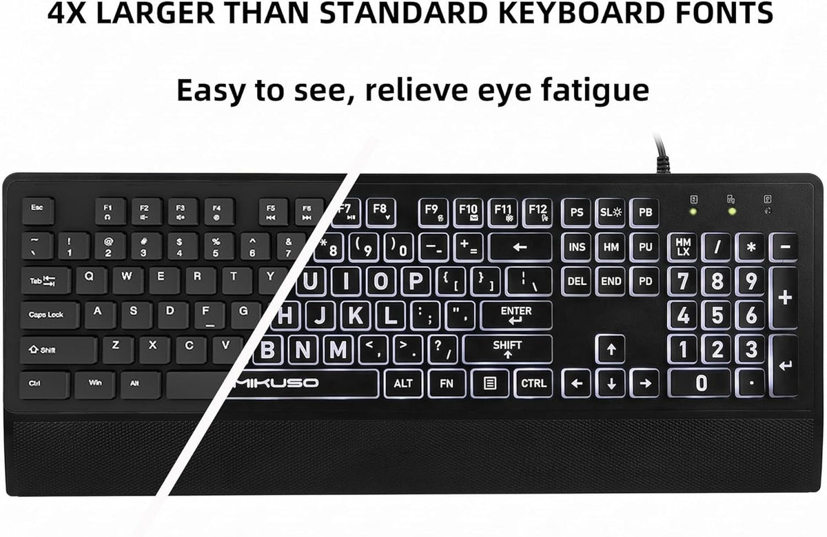 Large Print Backlit Keyboard for Seniors & Visually Impaired