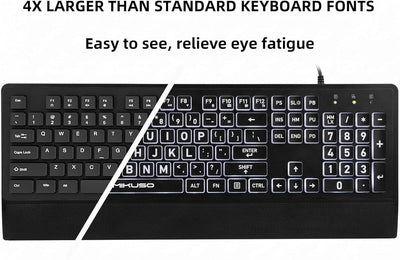 Large Print Backlit Keyboard for Seniors & Visually Impaired