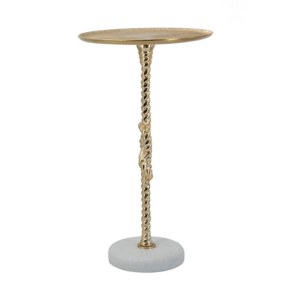 Gold Marble Side Table with Rope Knot Base – Modern Luxury End Table