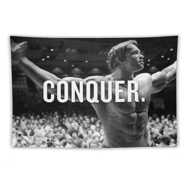 Arnold Schwarzenegger Conquer Motivational Fitness Tapestry