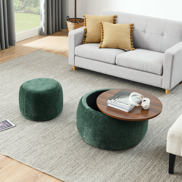 Modern Classic Round Storage Ottoman Coffee Table with Removable Top BLAKHOM