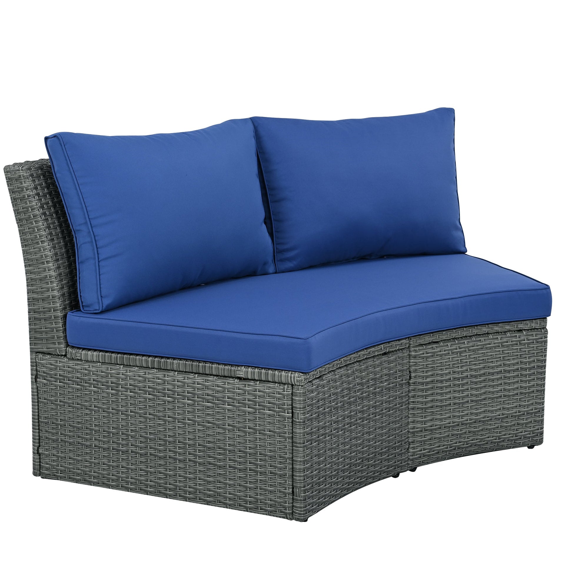 10-Piece Outdoor Sectional Half Round Patio Rattan Sofa Set, PE Wicker Conversation Furniture Set for Free Combination, Blue