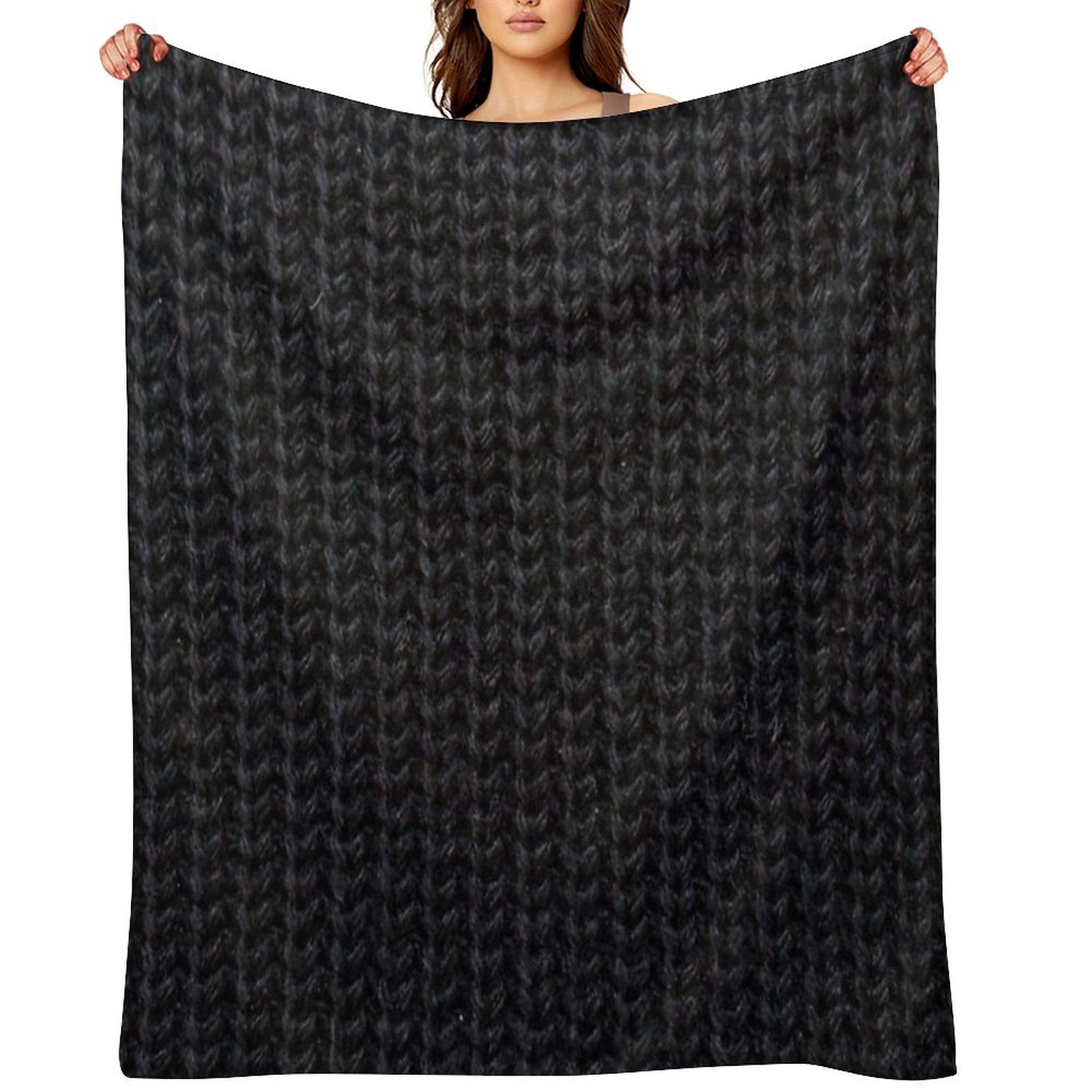 Black Knitted Wool Gift-ready Throw Blanket