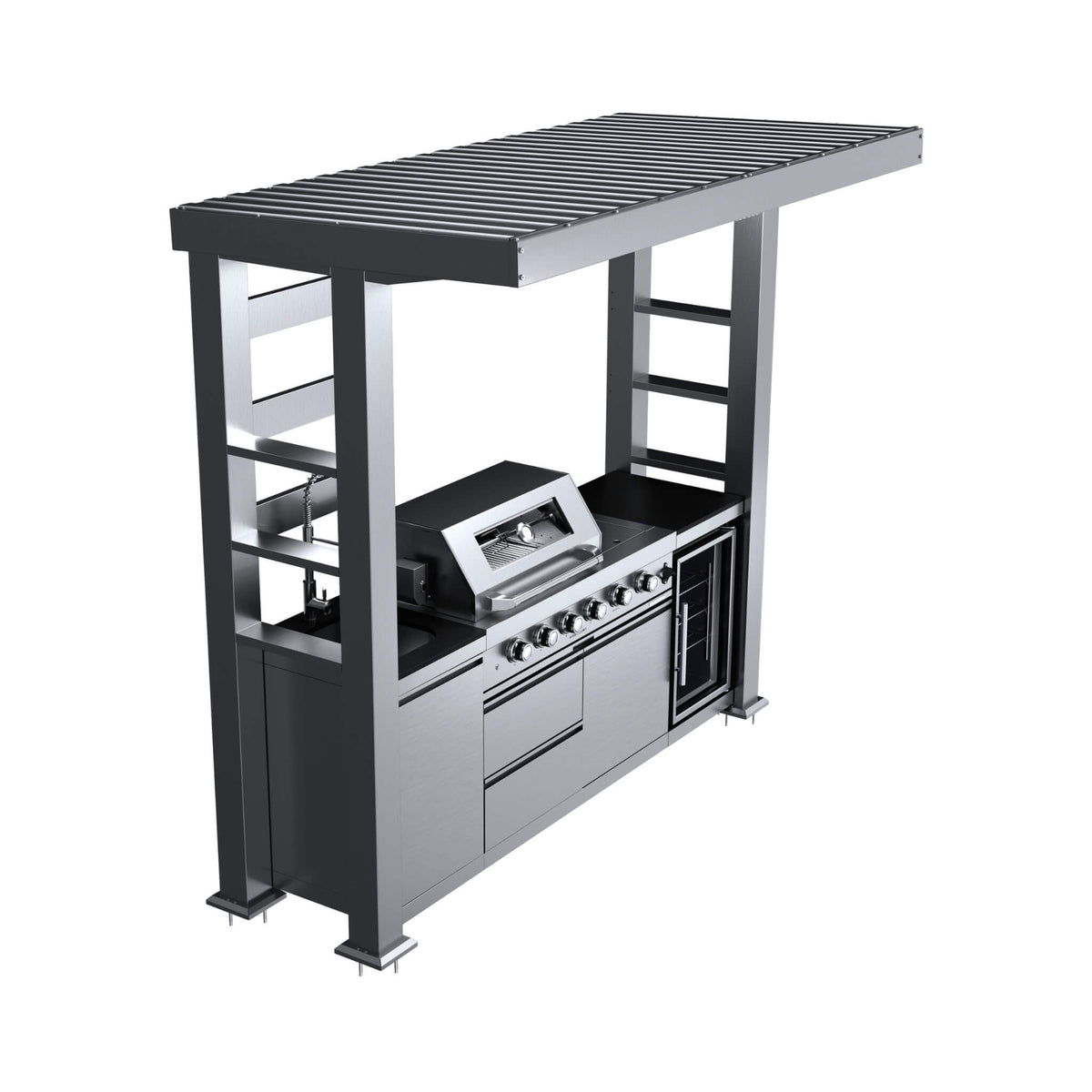 Amalfi 97-Inch 4-Burner 72K BTU LP Outdoor Kitchen Grill Island With Wine Cooler, Rotisserie, Cabinets, And Granite Countertops (SAK70319)
