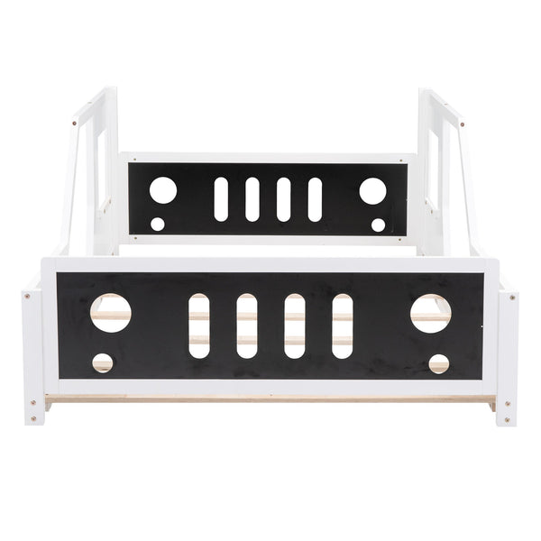 Full Size Classic Car-Shaped Platform Bed with Wheels White